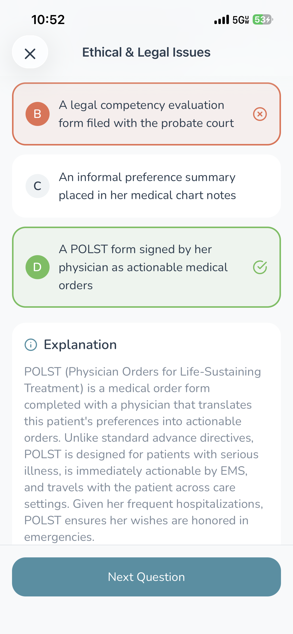 Practice quiz with answer explanation
